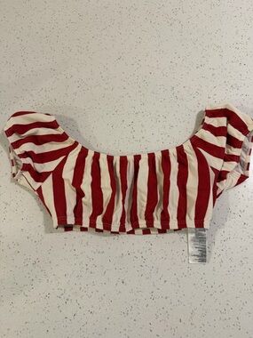 Billabong Red and Cream Striped Swim Top